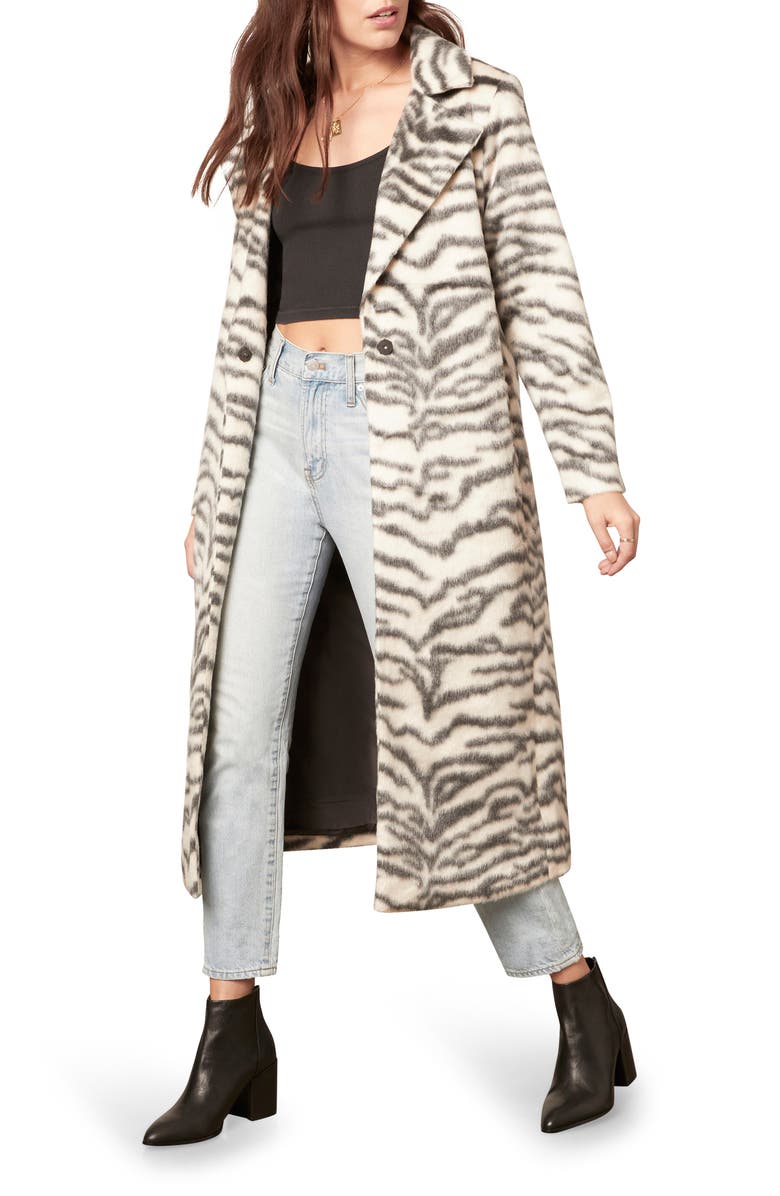 BB Dakota by Steve Madden BB Dakota Zebra Print Faux Fur Cake Coat, Alternate, color, 