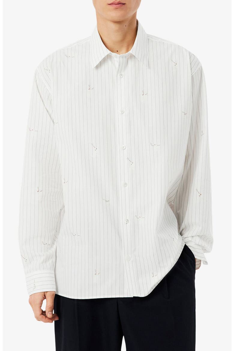 Stripe Jacquard Print Button-Up Shirt, Main, color, FLOUR