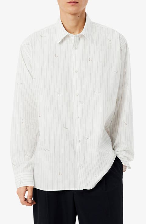Stripe Jacquard Print Button-Up Shirt