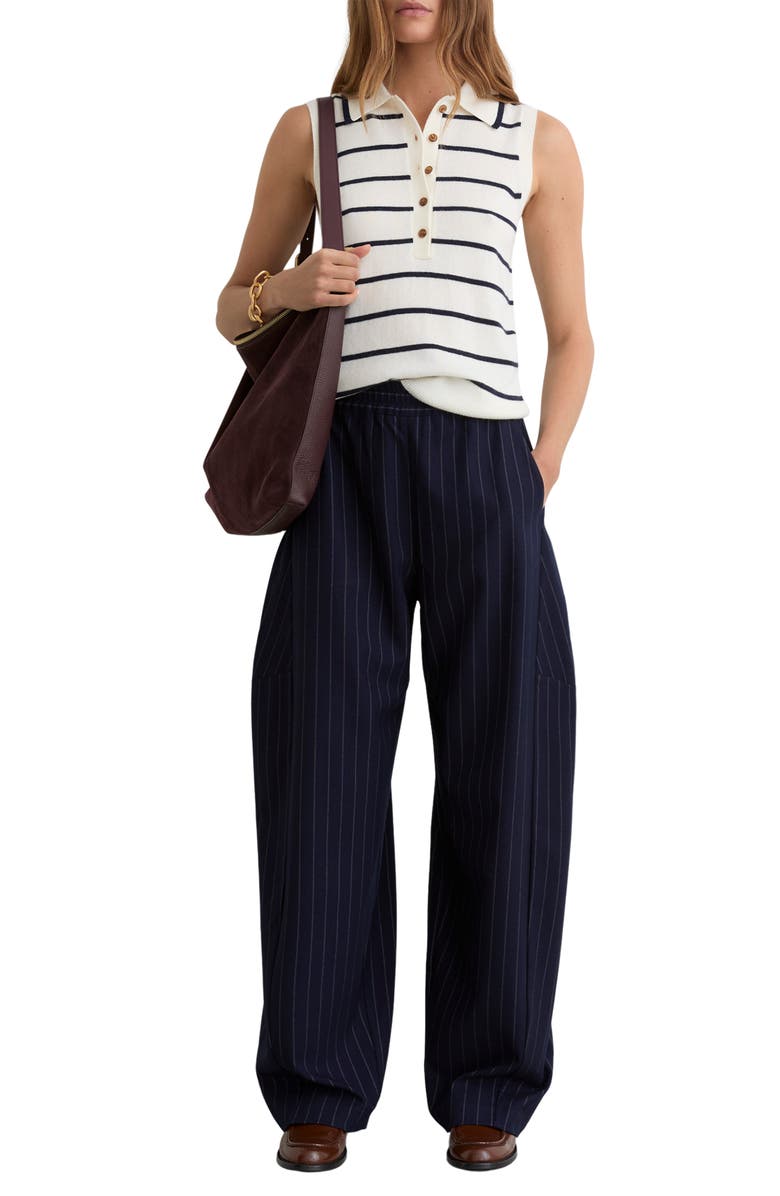 Reiss Sarah Wool & Cashmere Sleeveless Polo Sweater, Alternate, color, Ivory/ Navy