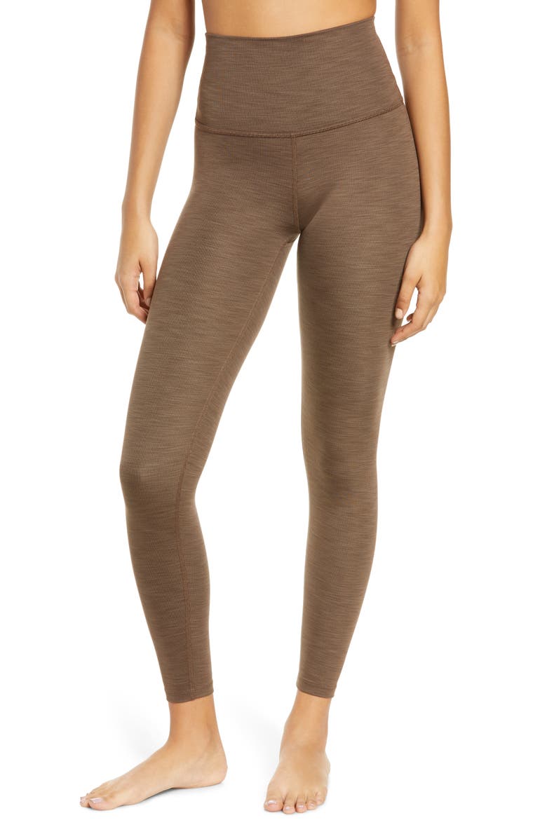 Heather High Waist Rib Leggings, Main, color, COCOA BROWN HEATHER