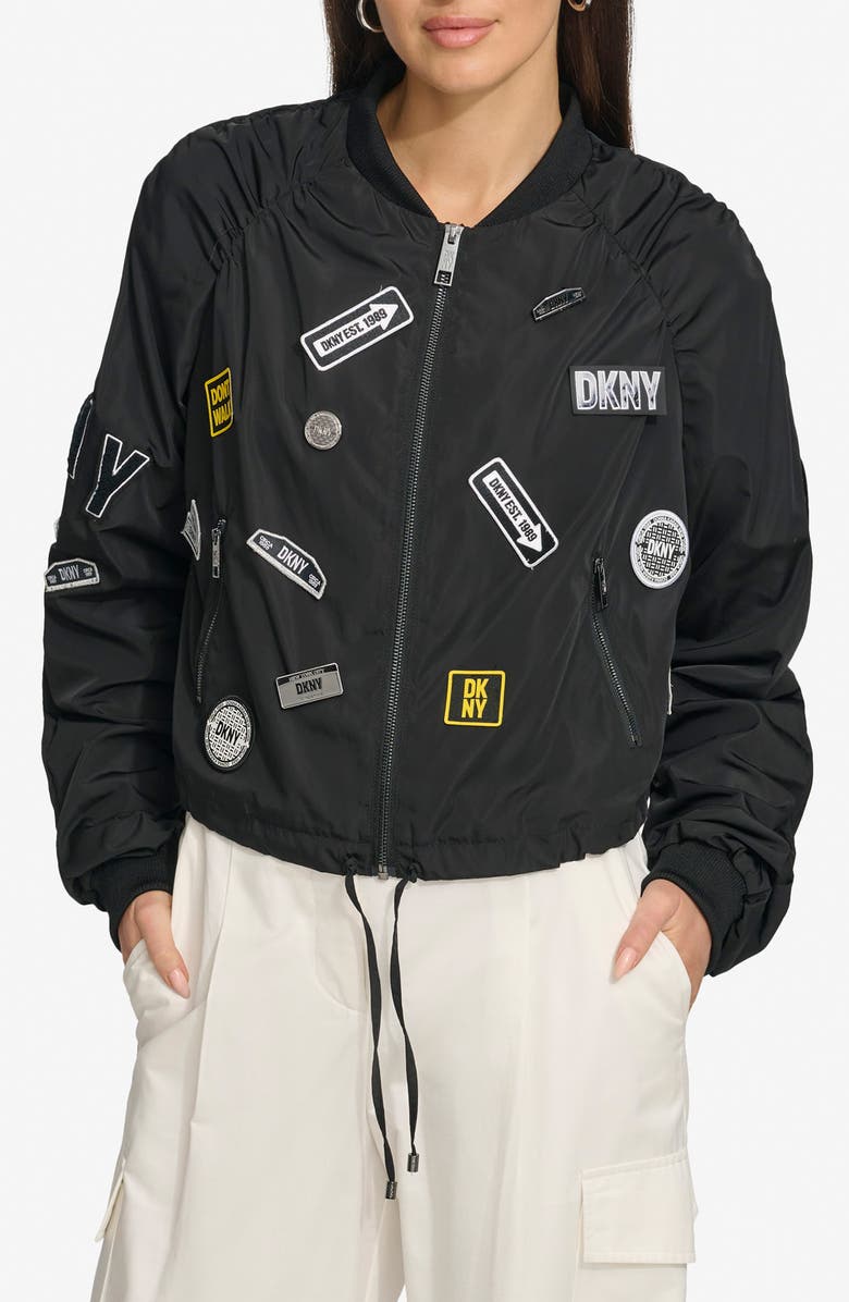 DKNY City Sign Embroidered Bomber Jacket, Main, color, 