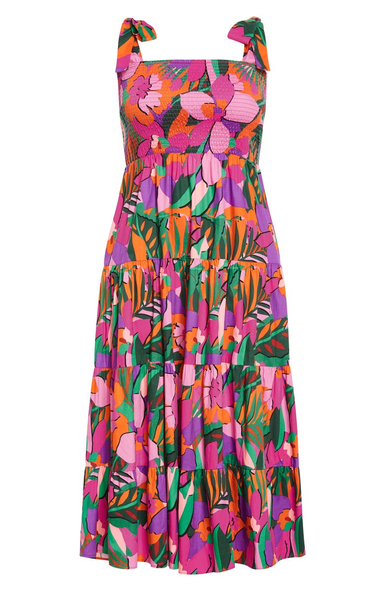 City Chic Sicilia Floral Smocked Tiered Maxi Sundress, Alternate, color,