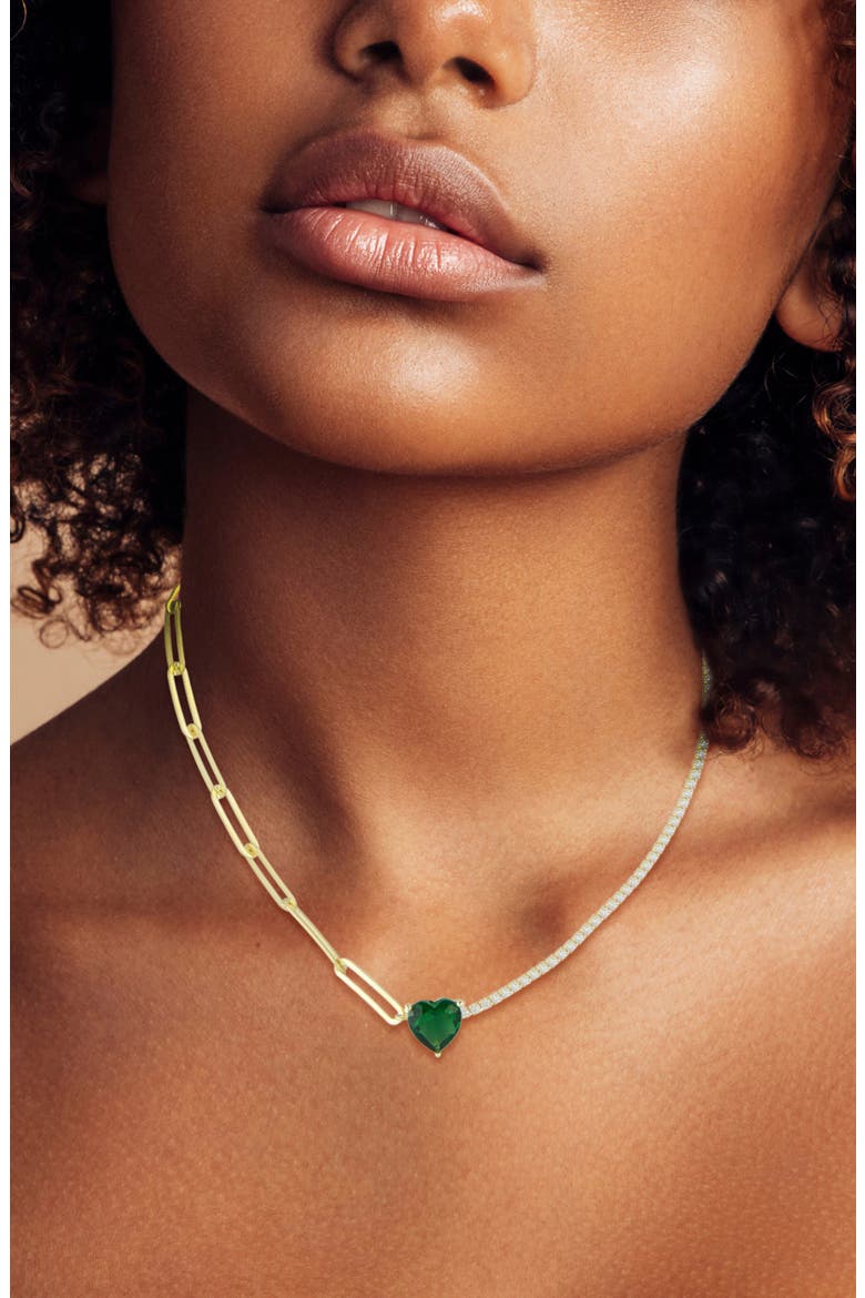 14k Gold Plated Heart Pendant Necklace, Alternate, color, GOLD/ GREEN