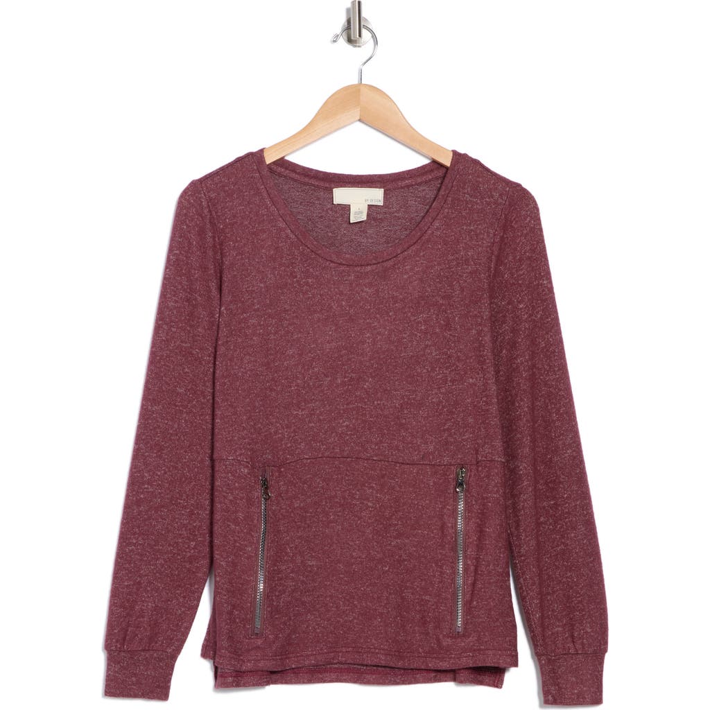 By Design Mavis Zip Pocket Pullover In Raisin
