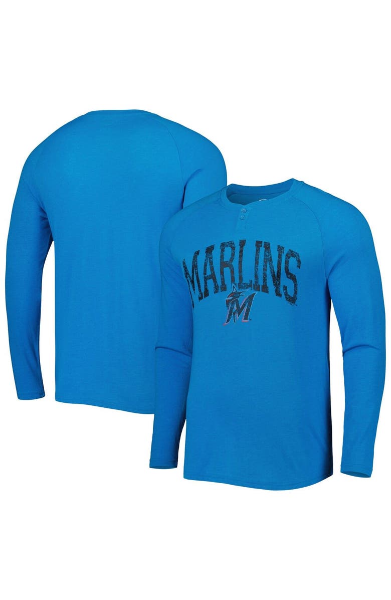 CONCEPTS SPORT Men's Concepts Sport Blue Miami Marlins Inertia Raglan Long Sleeve Henley T-Shirt, Main, color, 