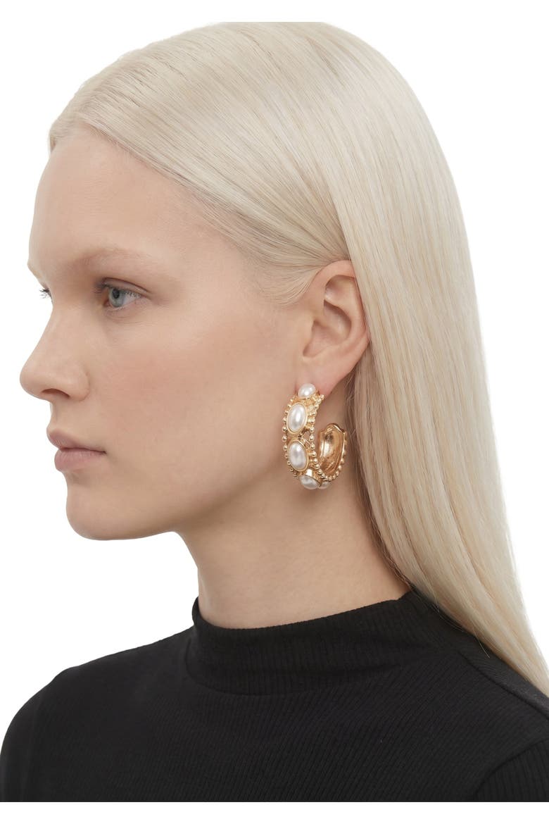 Nitia Pearl Hoops, Alternate, color, Gold