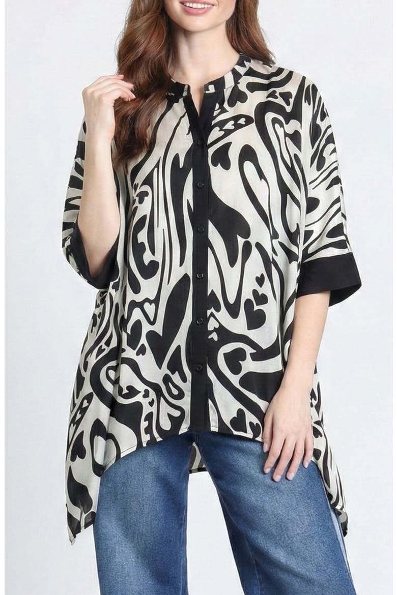 Abstract Print Button-Up Tunic, Main, color, BLACK/ WHITE