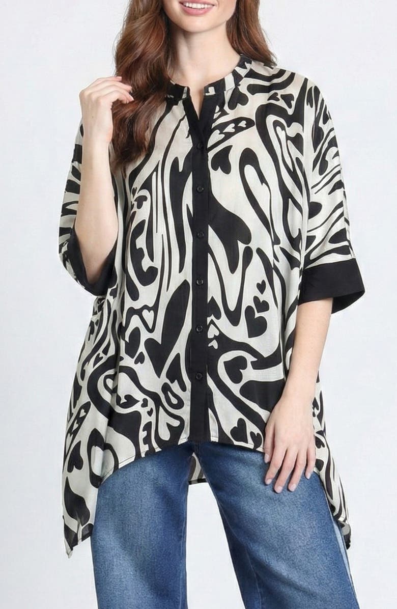 APNY Abstract Print Button-Up Tunic, Main, color, Black/ White