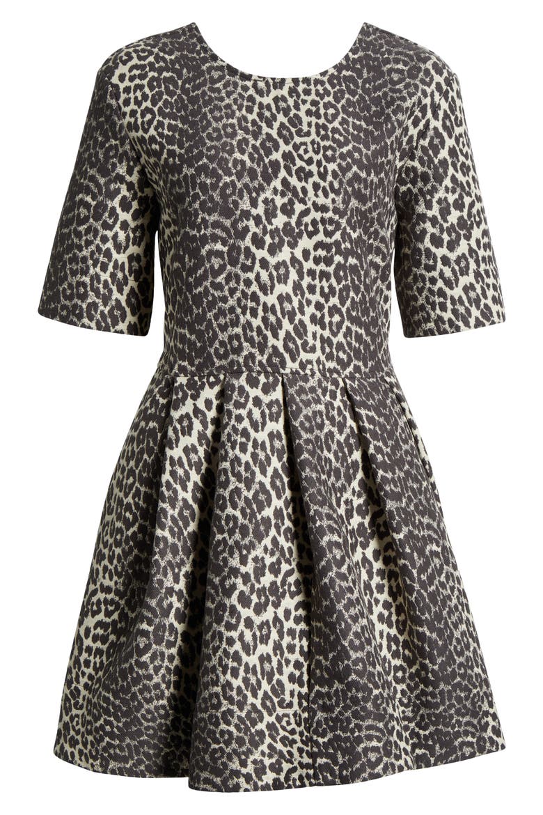 Leopard Jacquard Organic Cotton Skater Dress, Alternate, color, LEOPARD