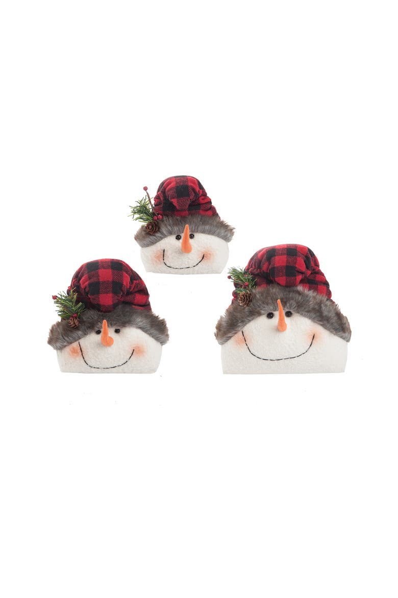 Buffalo Check Snowmen Figurine Set of 3, Main, color, White