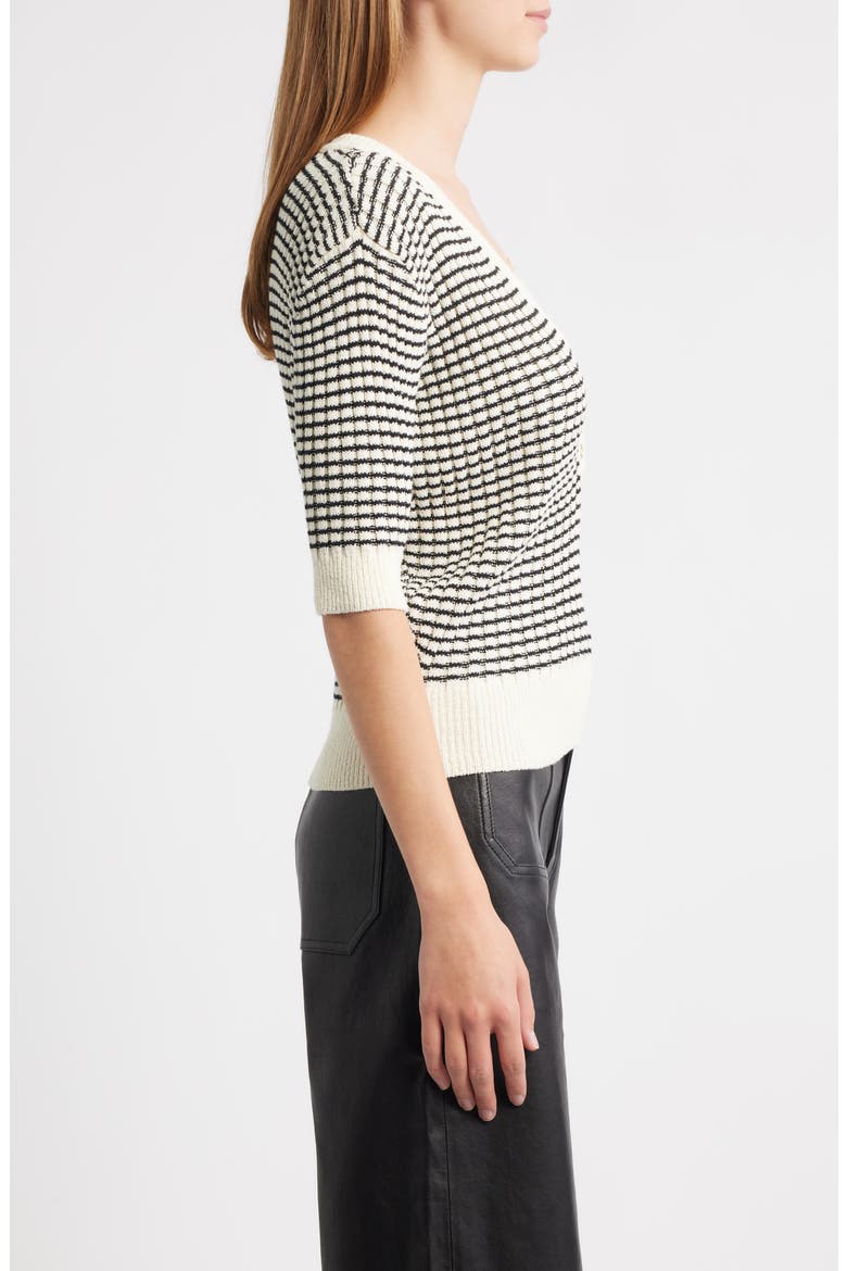 The Stripe V-Neck Short Sleeve Sweater, Alternate, color, CREAM MULTI