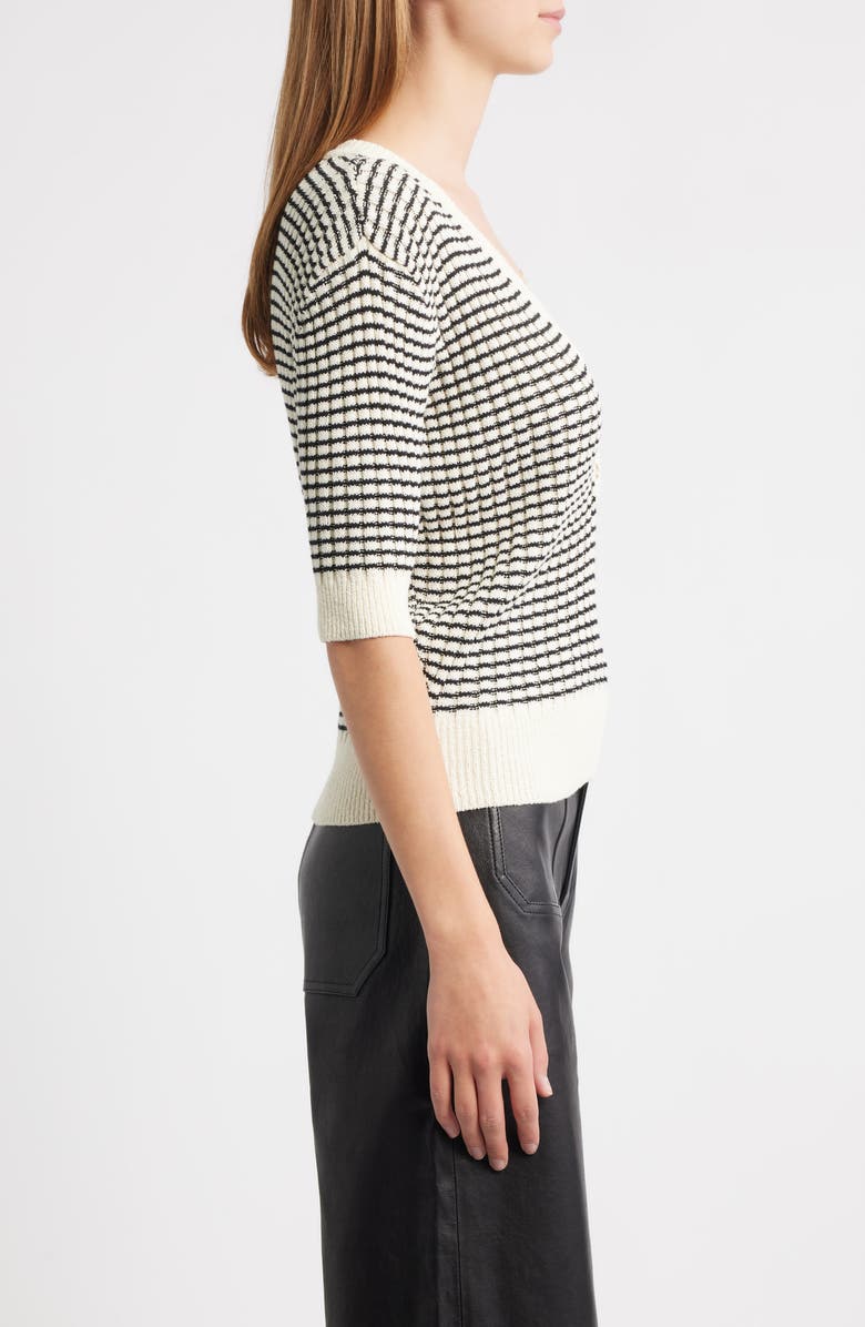 FRAME The Stripe V-Neck Short Sleeve Sweater, Alternate, color, Cream Multi