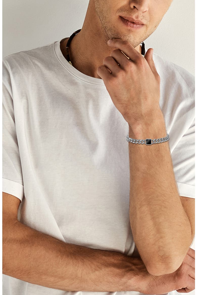 Men's Semiprecious Stone Curb Chain Bracelet, Alternate, color, BLACK