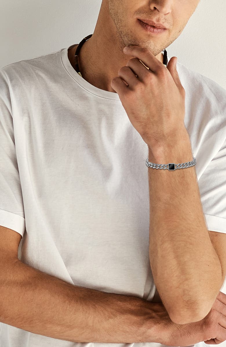 GEOFFREY BEENE Men's Semiprecious Stone Curb Chain Bracelet, Alternate, color, Black