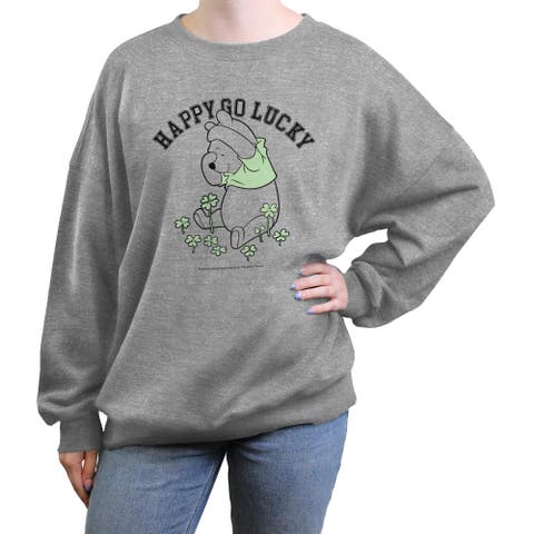 Junior's Winnie the Pooh St. Patrick's Day Happy Go Lucky  Sweatshirt