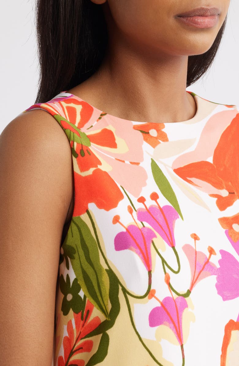 Anne Klein Floral Print Sleeveless Shift Dress, Alternate, color, Egret Multi