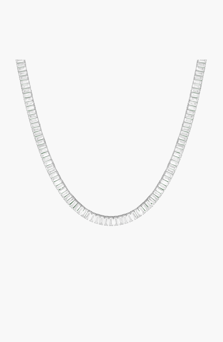Aurate New York Lab Grown White Sapphire Baguette Tennis Necklace, Main, color, White Vermeil, 27Ct
