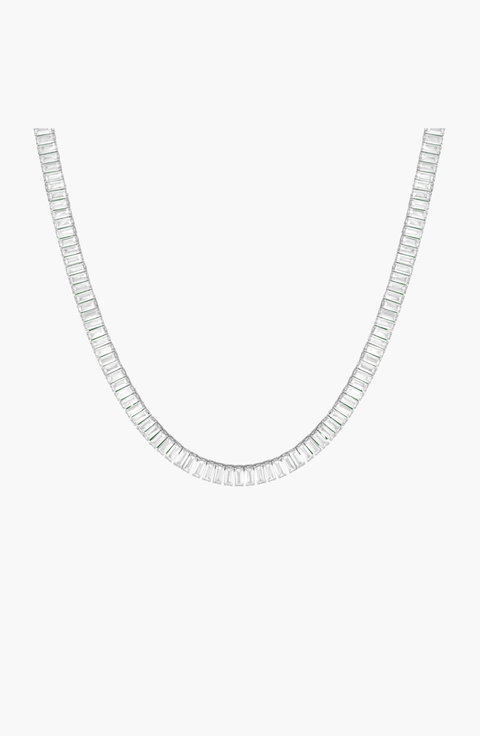Lab Grown White Sapphire Baguette Tennis Necklace