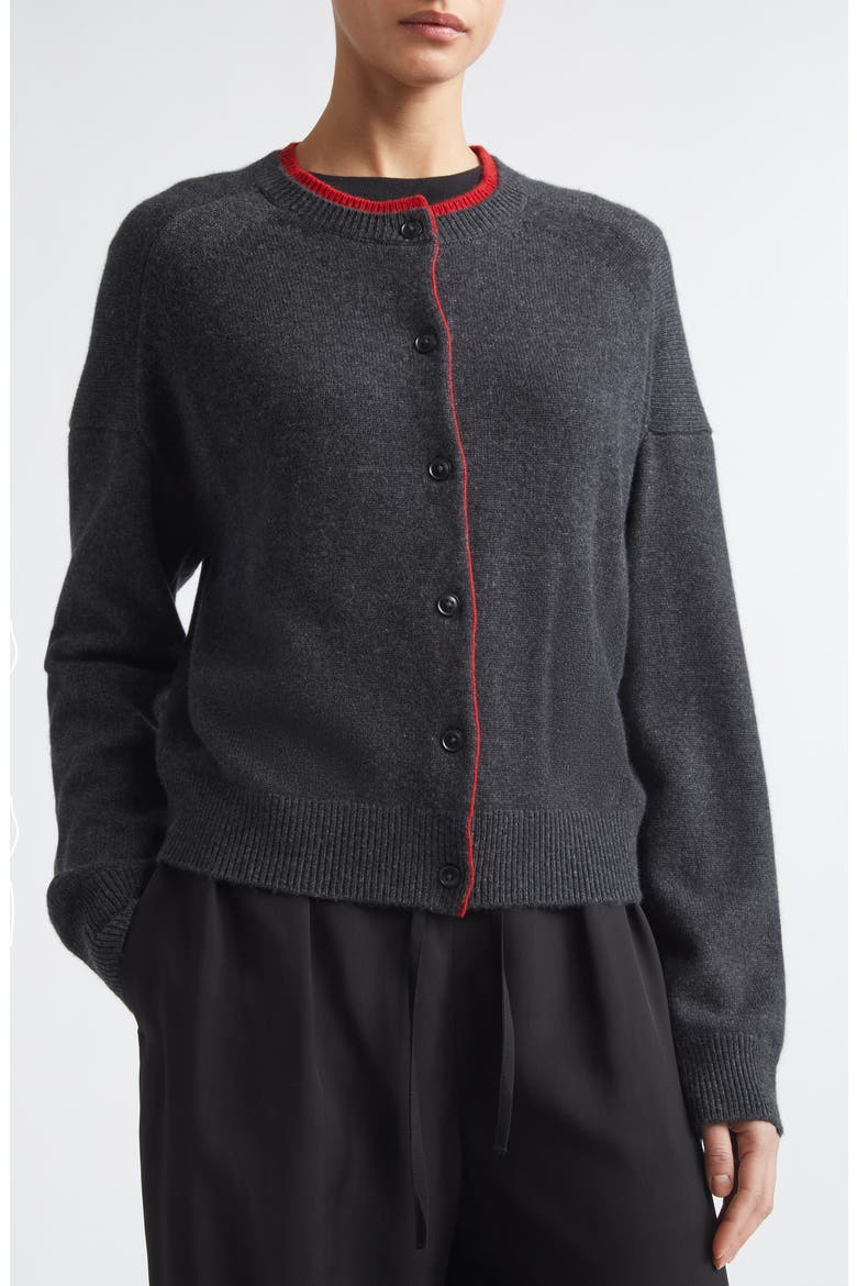 Nicola Contrast Cardigan, Alternate, color, CHARCOAL/ RED