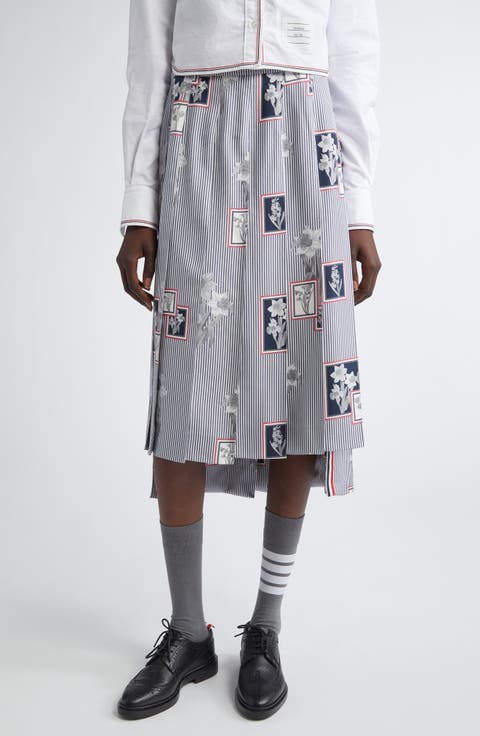 ワンピース THOM BROWNE Women Mid Skirts FDSD82A F0169035 Grey Wool Twill Pleated Skirt by Thom Browne- La Garçonne