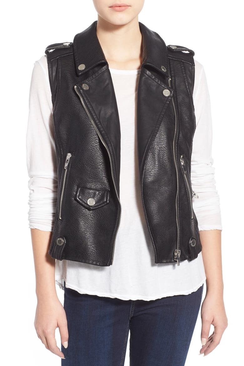 Faux Leather Moto Vest, Main, color, BLACK
