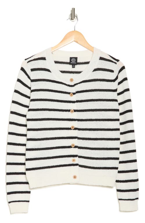 Bobeau Stripe Button Front Crop Cardigan In White