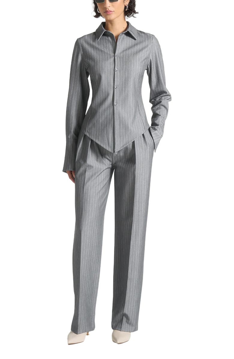 Manière De Voir Sonia Pinstripe Angled Shirt, Alternate, color, Grey
