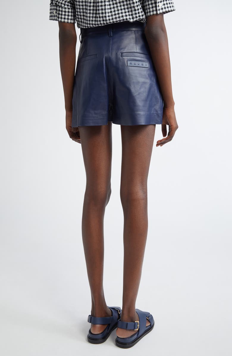Marni Pleated Leather Shorts, Alternate, color, Blue