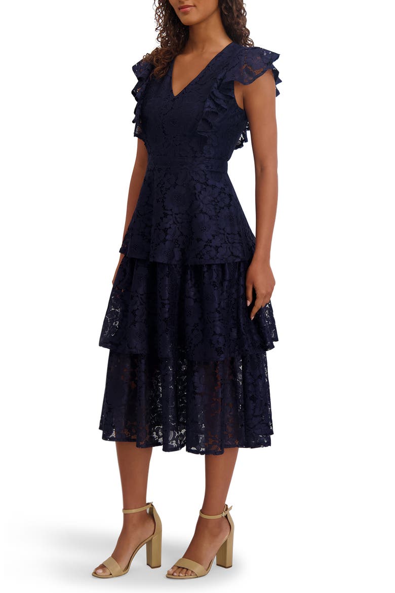Floral Lace Midi Dress, Alternate, color, NAVY