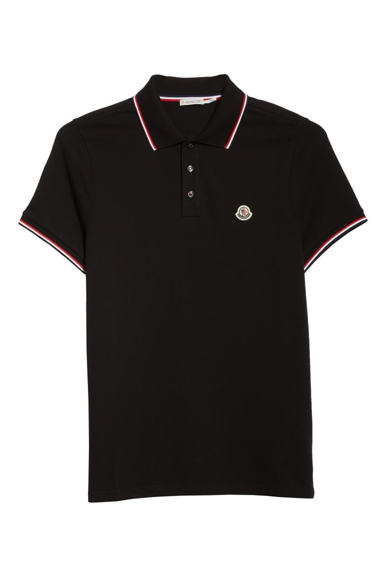 Tipped Solid Short Sleeve Piqué Polo, Alternate, color, BLACK