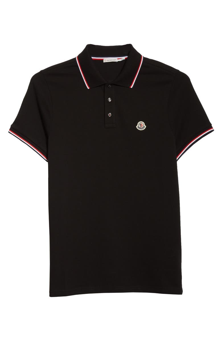 Moncler Tipped Solid Short Sleeve Piqué Polo, Alternate, color, 