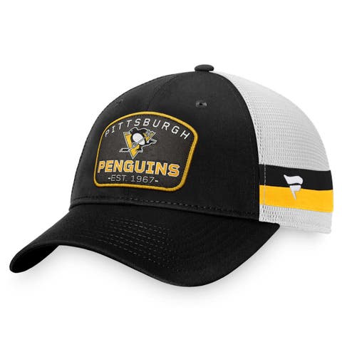 Men's Fanatics Branded Black/White Pittsburgh Penguins Fundamental Striped Trucker Adjustable Hat