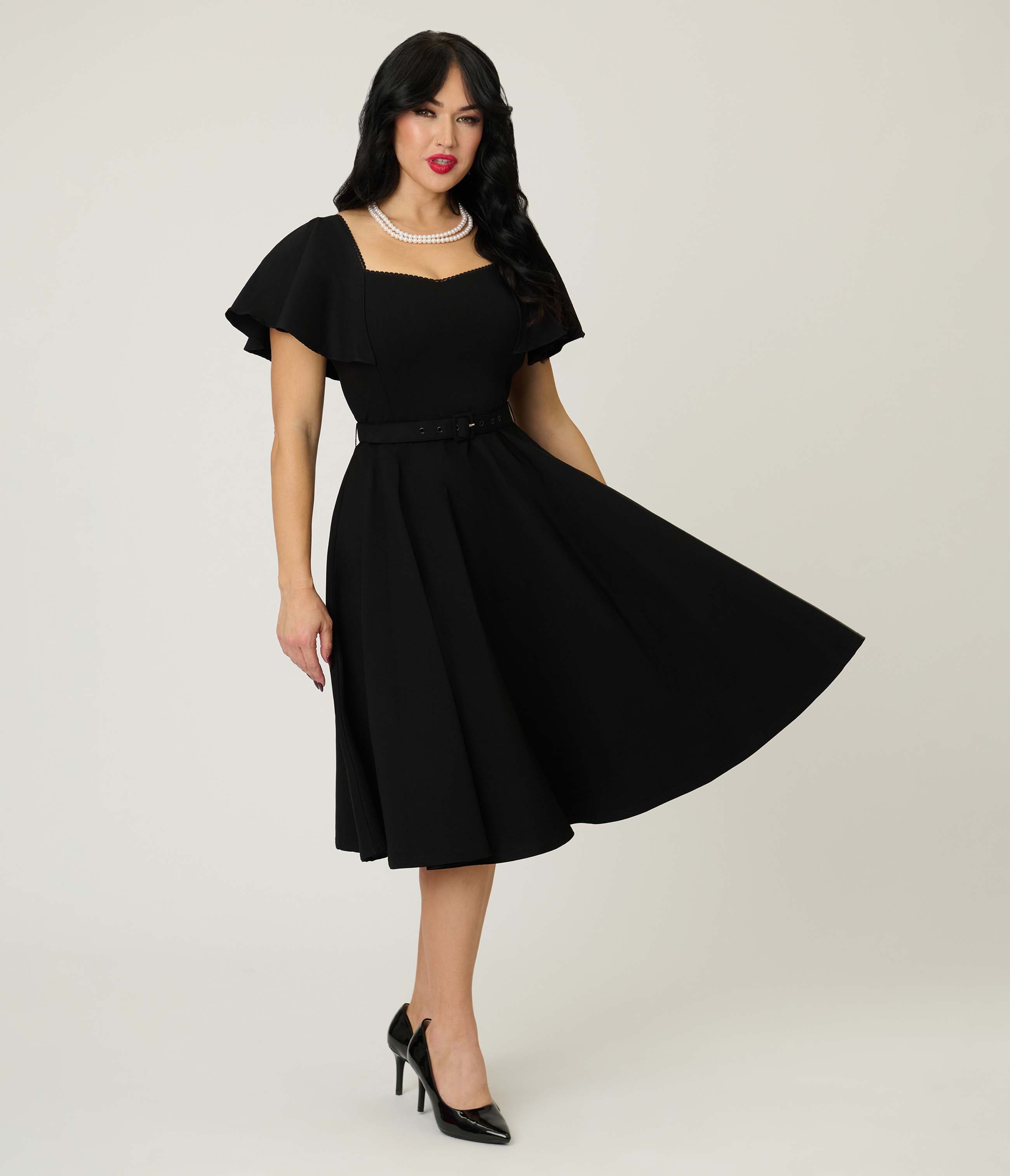 Flutter Sleeve Belted Swing Dress