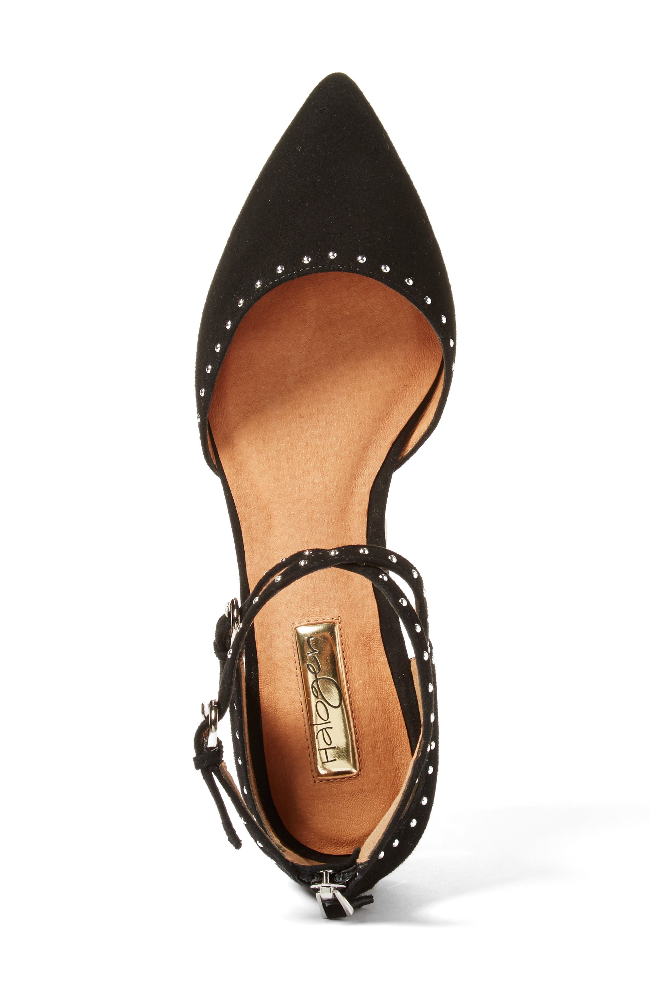 'Bristal' Ankle Strap Pointy Toe Flat, Alternate, color, BLACK SUEDE