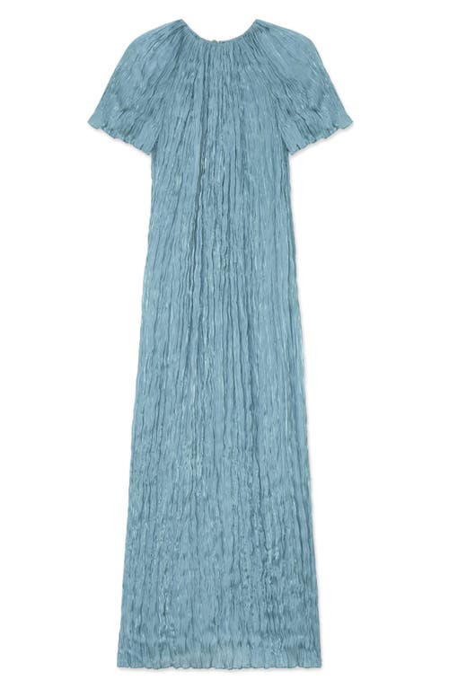 Shop Lafayette 148 New York Iridescent Twill Plissé Maxi Dress In Lagoon Green