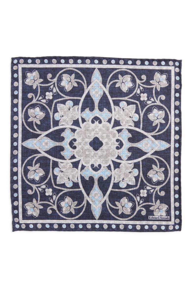 Paisley Vine Reversible Silk Pocket Square, Alternate, color, NAVY