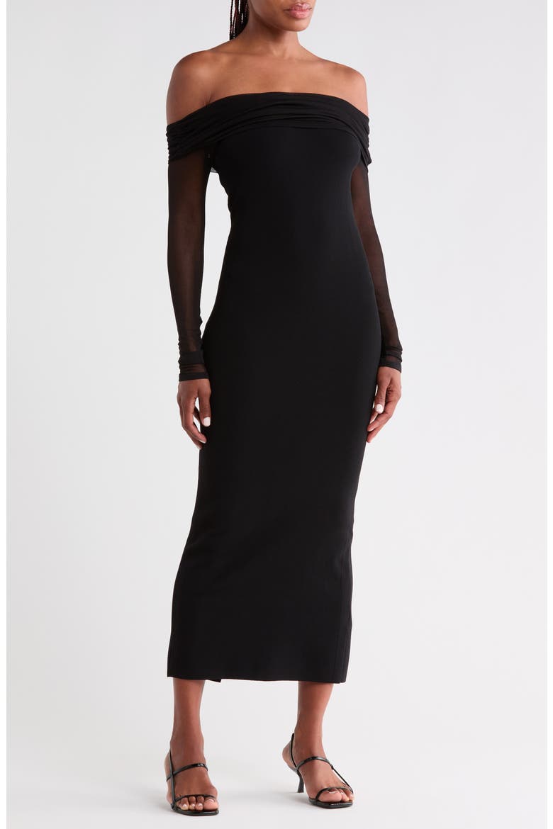 Angelica Off the Shoulder Knit Dress, Main, color, BLACK