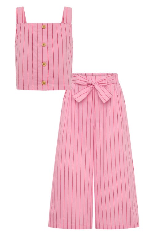 Tiny Tribe Kids' Lolly Stripe Cotton Crop Tank & Wide Leg Pants Set In Pink