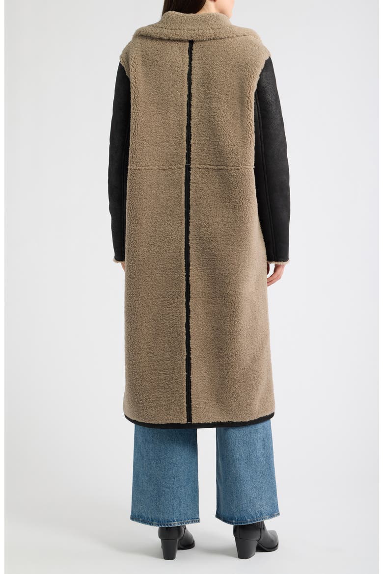 Long Faux Shearling Coat, Alternate, color, BLACK-TAUPE