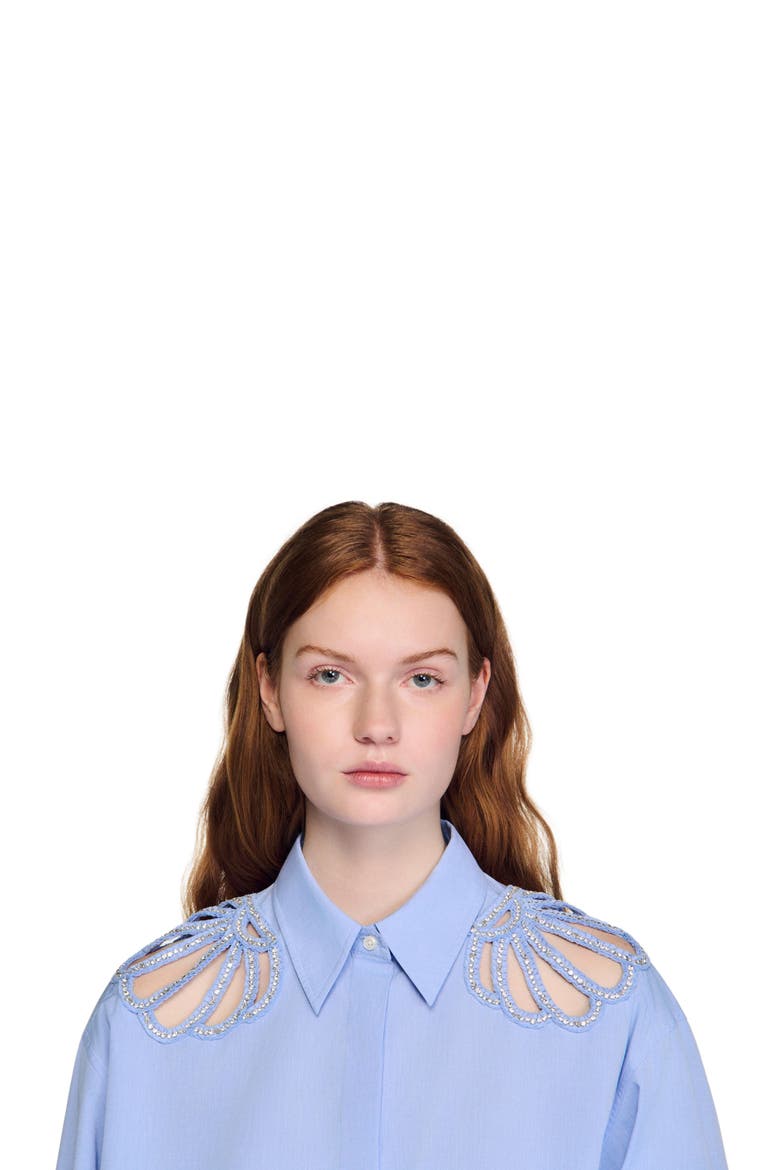Embroidered cotton shirt, Alternate, color, Sky blue