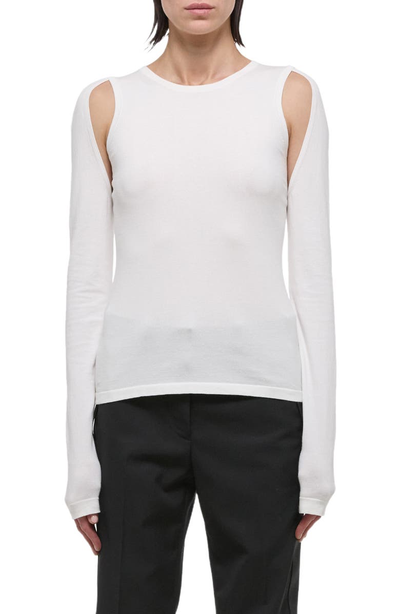Helmut Lang Cotton Shoulder Cutout Sweater, Main, color, Optic White