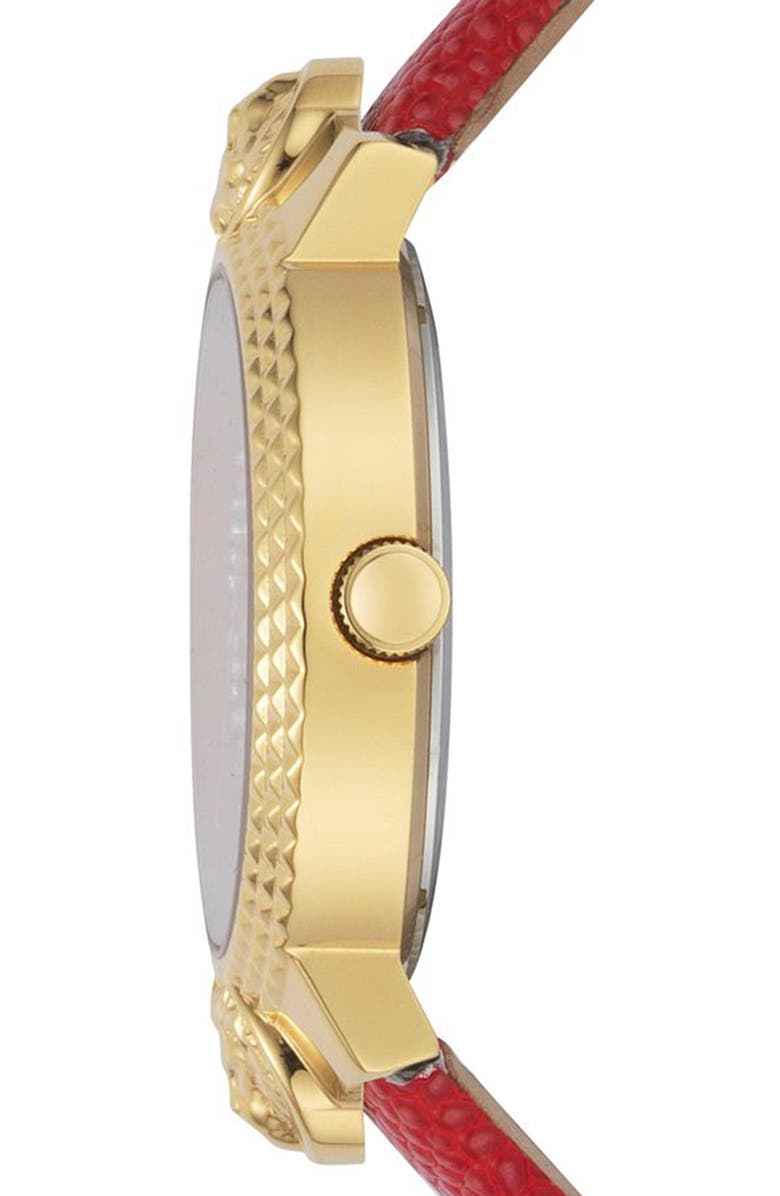VERSUS Versace Mouffetard Leather Strap Watch, 38mm, Alternate, color, Red/ Gold