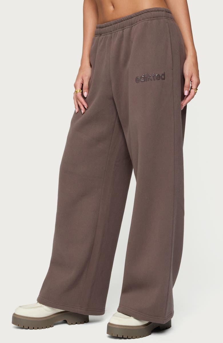 EDIKTED Be Logo Wide Leg Sweatpants, Alternate, color, Brown