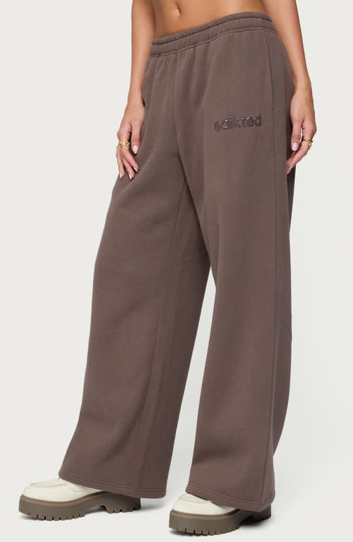 Edikted Be Logo Wide Leg Sweatpants In Brown