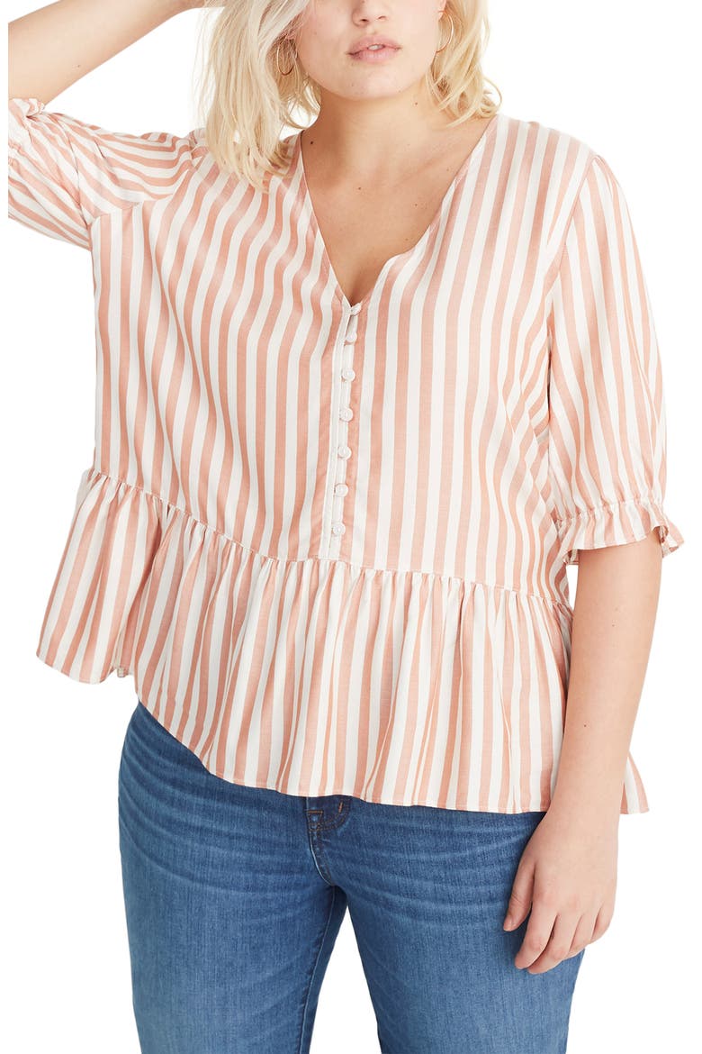 Courtyard Ruffle Hem Top, Alternate, color, STRIPE
