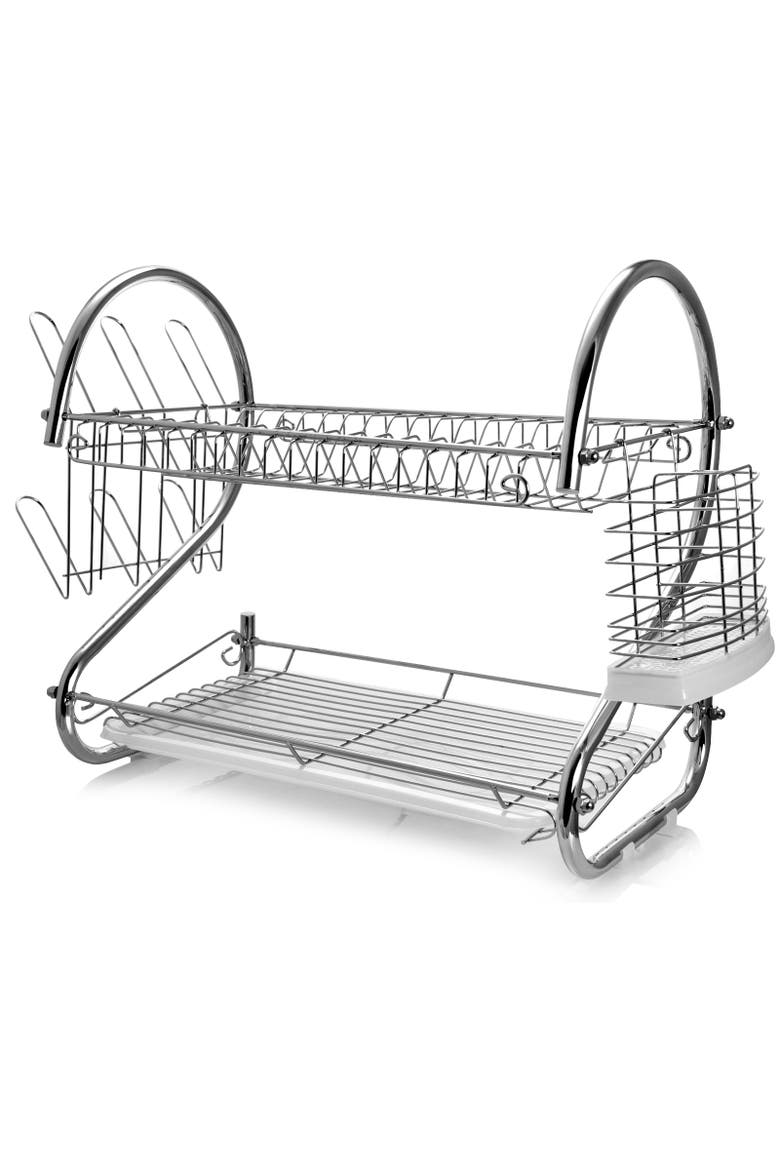 16 Inch Two Shelf Iron Wire Dish Rack, Main, color, Silver