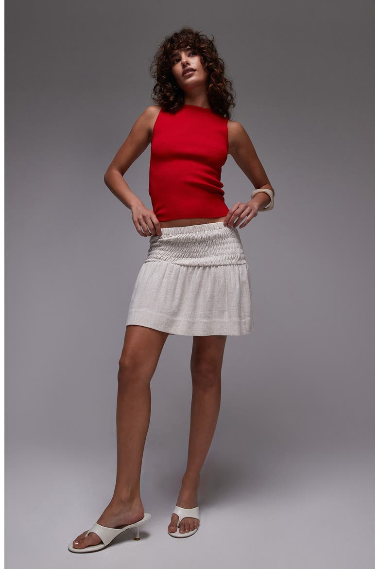 Smocked High Waist Miniskirt, Main, color, BEIGE