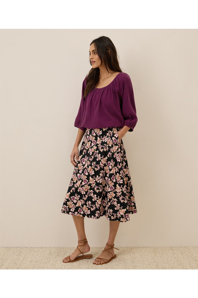 Organic Cotton Fit & Flare Midi Skirt, Alternate, color, Scattered Posies Black