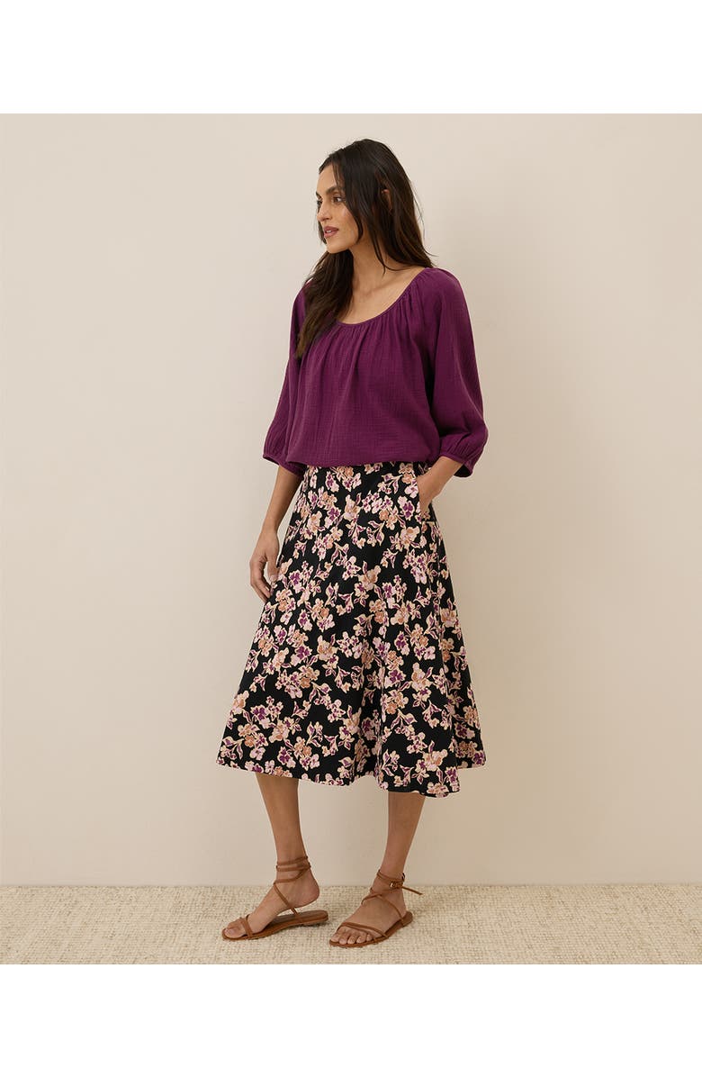 Pact Organic Cotton Fit & Flare Midi Skirt, Alternate, color, Scattered Posies Black
